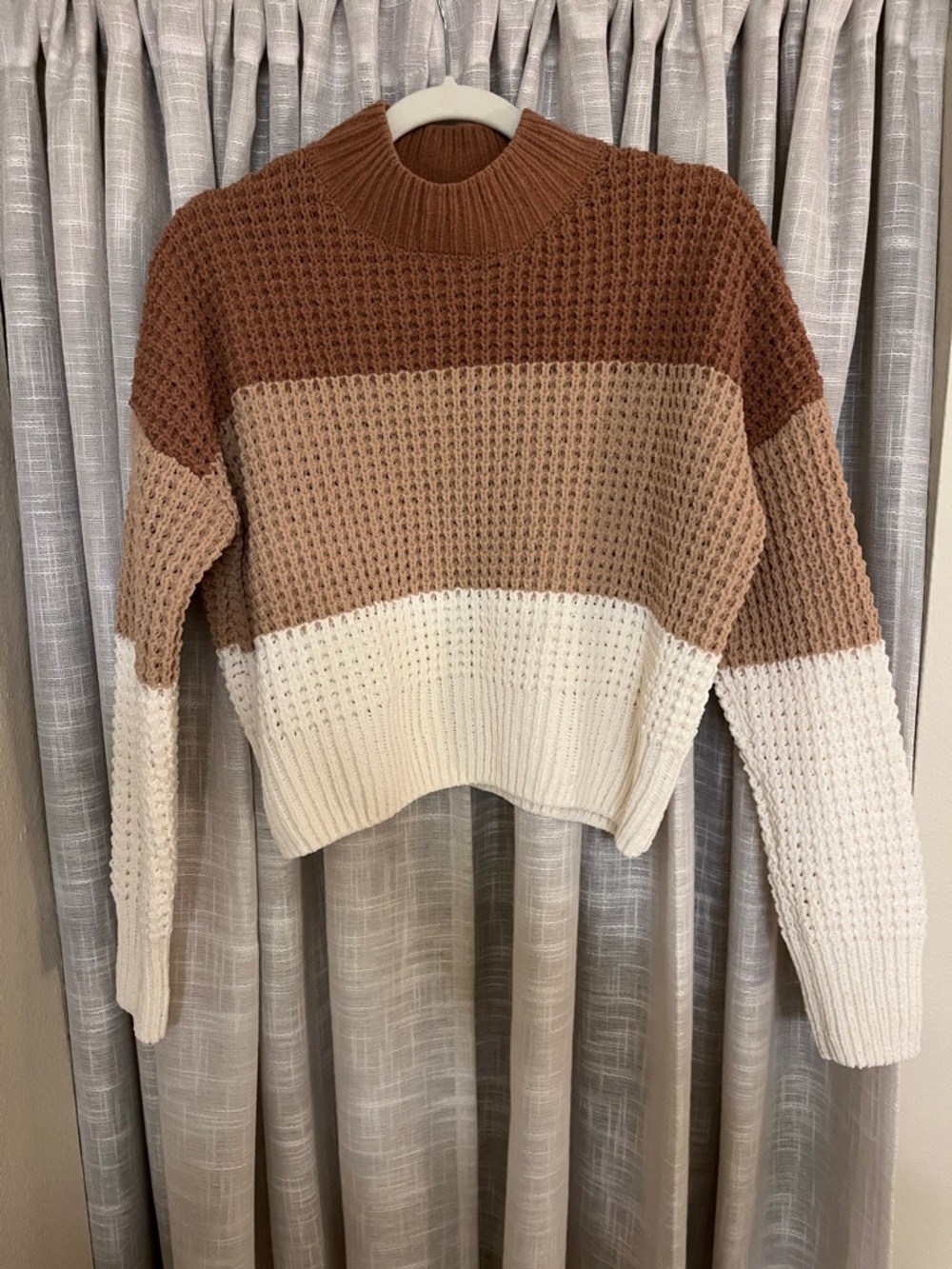 Cropped Colorblock Knit Sweater in Brown, Tan & Cream